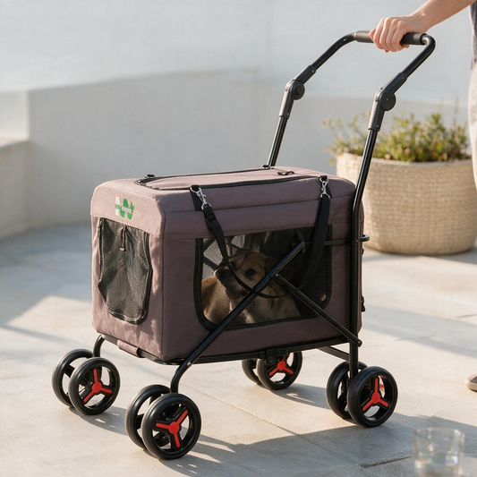Nowensol Pet Stroller with Detachable Wheels Cat Carrier Dog Carrier Adjustable Mesh Windows Portable Pet Travel Bag Travel Foldable Pet Carrier for Small Cat and Dog (Brown)