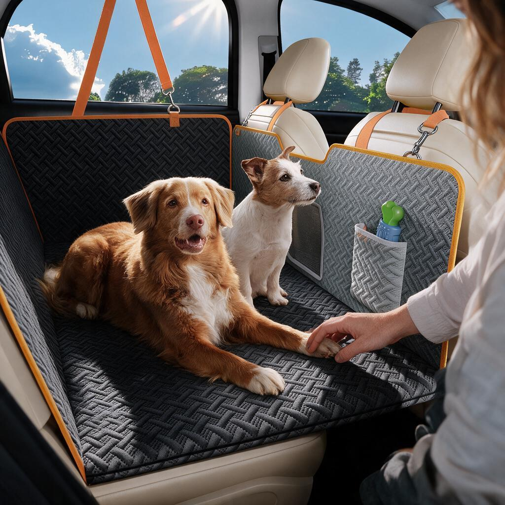 oneisall Back Seat Extender for Dogs Hard Bottom Car Seat Cover for Dogs Holds 500lbs Waterproof Sturdy Dog Travel Bed for Car Protector Dog Hammock with Mesh Window for Car SUV Small Truck