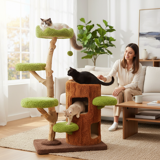 Solid Wood Cat Climbing Tree with Nest
