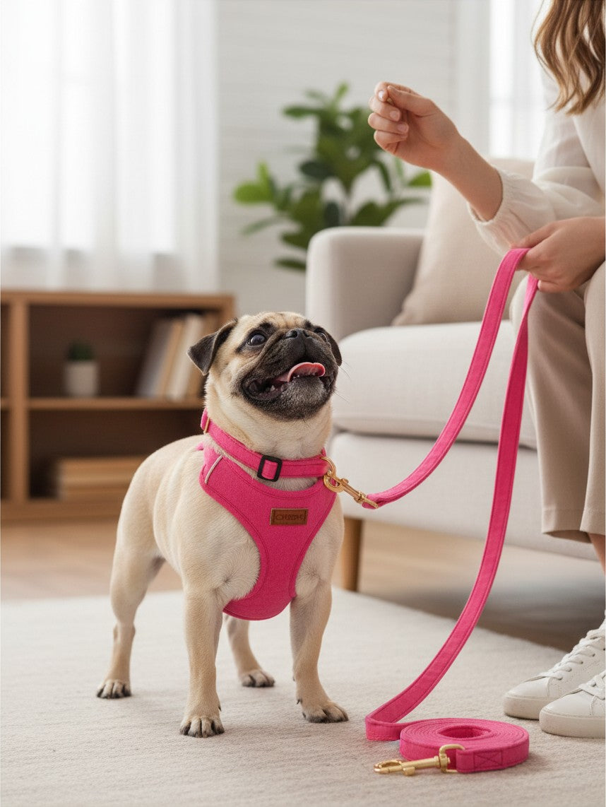 No Pull Dog Harness- Lightweight Soft Adjustable Small Harness Collar and Leash Set Suitable for Cats Puppy Small and Medium-Sized Dog Outdoor Training and Running (hotpink M)