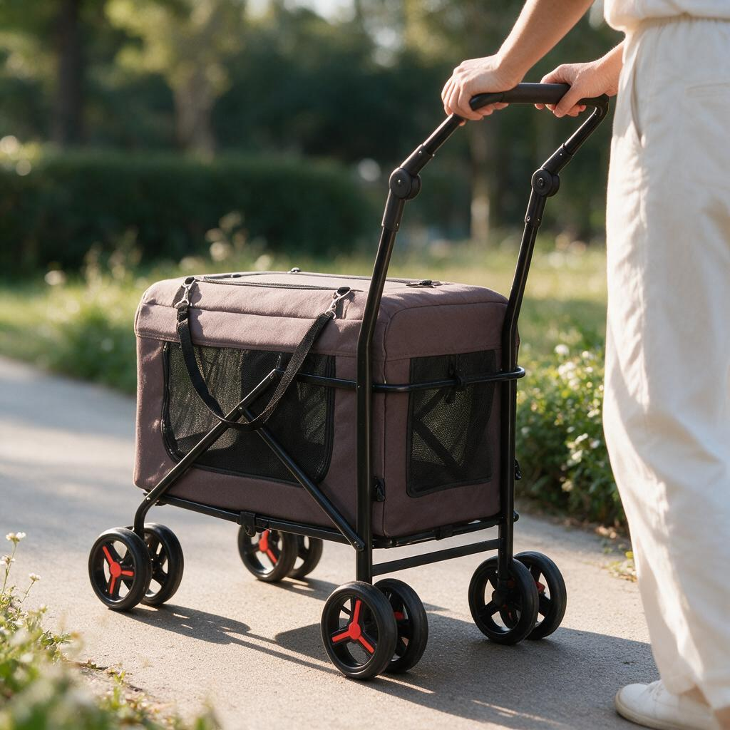Nowensol Pet Stroller with Detachable Wheels Cat Carrier Dog Carrier Adjustable Mesh Windows Portable Pet Travel Bag Travel Foldable Pet Carrier for Small Cat and Dog (Brown)
