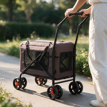 Nowensol Pet Stroller with Detachable Wheels Cat Carrier Dog Carrier Adjustable Mesh Windows Portable Pet Travel Bag Travel Foldable Pet Carrier for Small Cat and Dog (Brown)