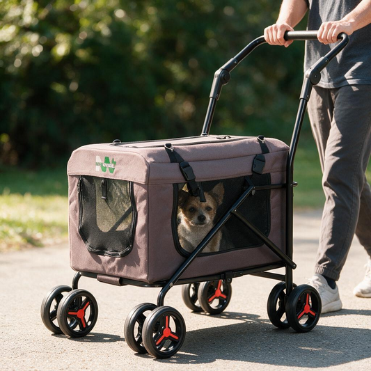 Nowensol Pet Stroller with Detachable Wheels Cat Carrier Dog Carrier Adjustable Mesh Windows Portable Pet Travel Bag Travel Foldable Pet Carrier for Small Cat and Dog (Brown)