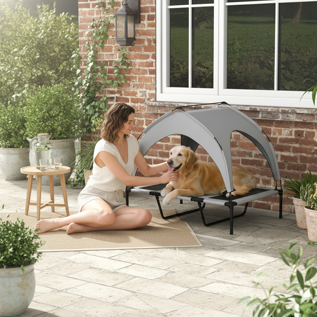 Elevated Outdoor Dog Bed with Canopy