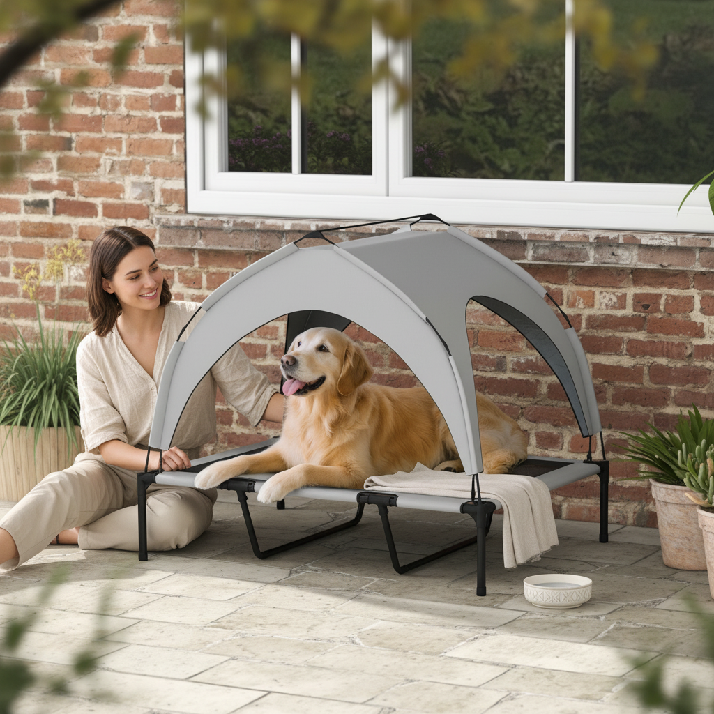 Elevated Outdoor Dog Bed with Canopy