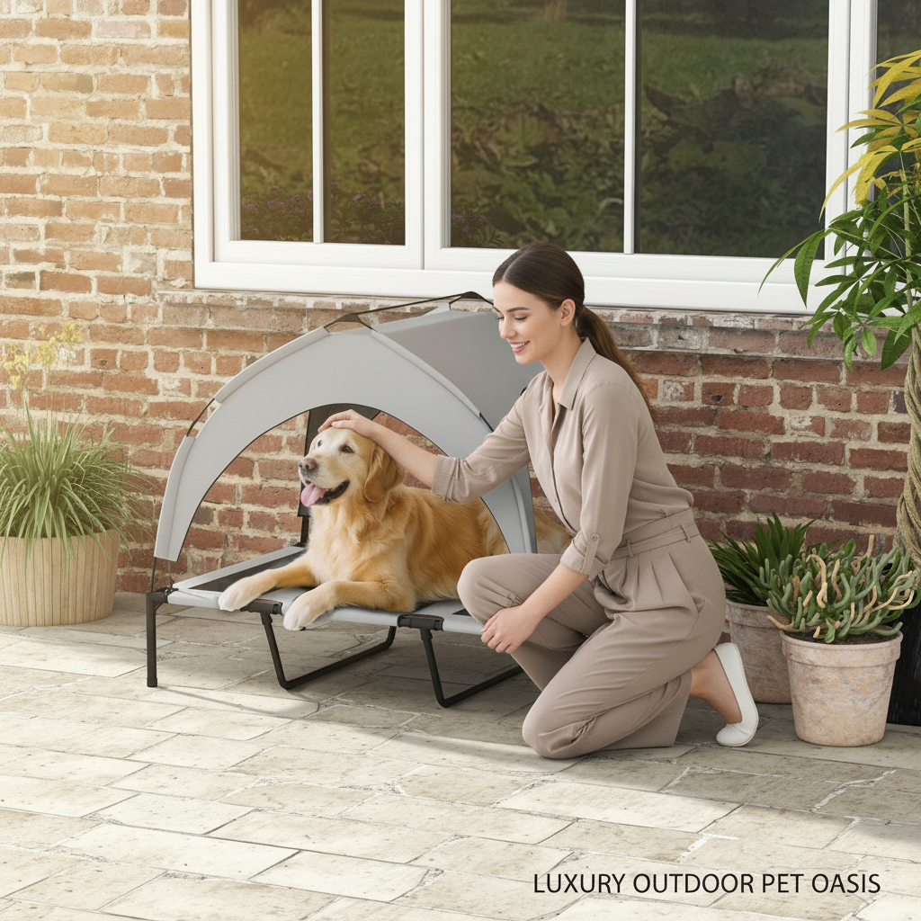 Elevated Outdoor Dog Bed with Canopy