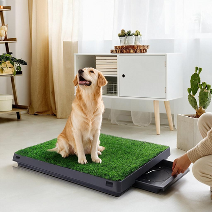 Dog Grass Pad with Tray 25" x 20" Dog Grass Potty Tray Indoor Dog Potty for Puppy Training Reusable Artificial Pee Grass Pad Tray for Dogs Outdoor Dog Toilet Pet Loo 3-Layer System