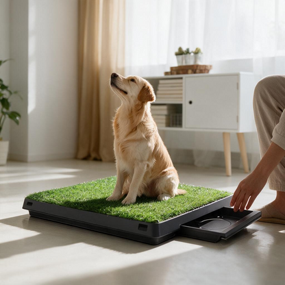 Dog Grass Pad with Tray 25" x 20" Dog Grass Potty Tray Indoor Dog Potty for Puppy Training Reusable Artificial Pee Grass Pad Tray for Dogs Outdoor Dog Toilet Pet Loo 3-Layer System