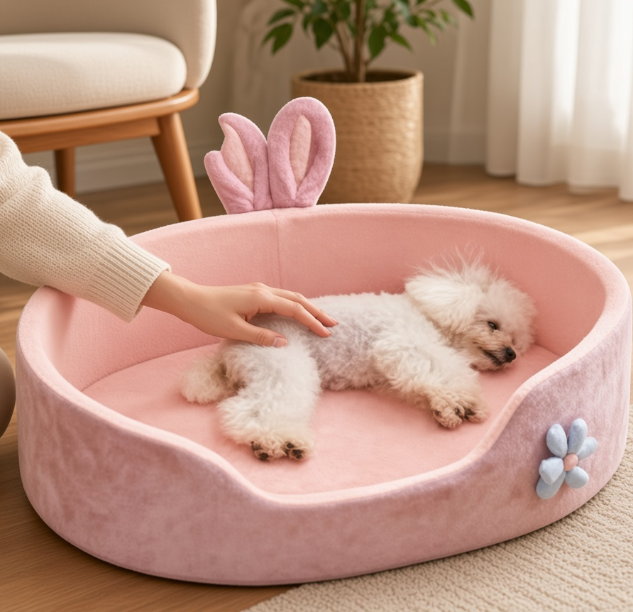 Washable Plush Dog Bed for Small to Large Pets (One Set)