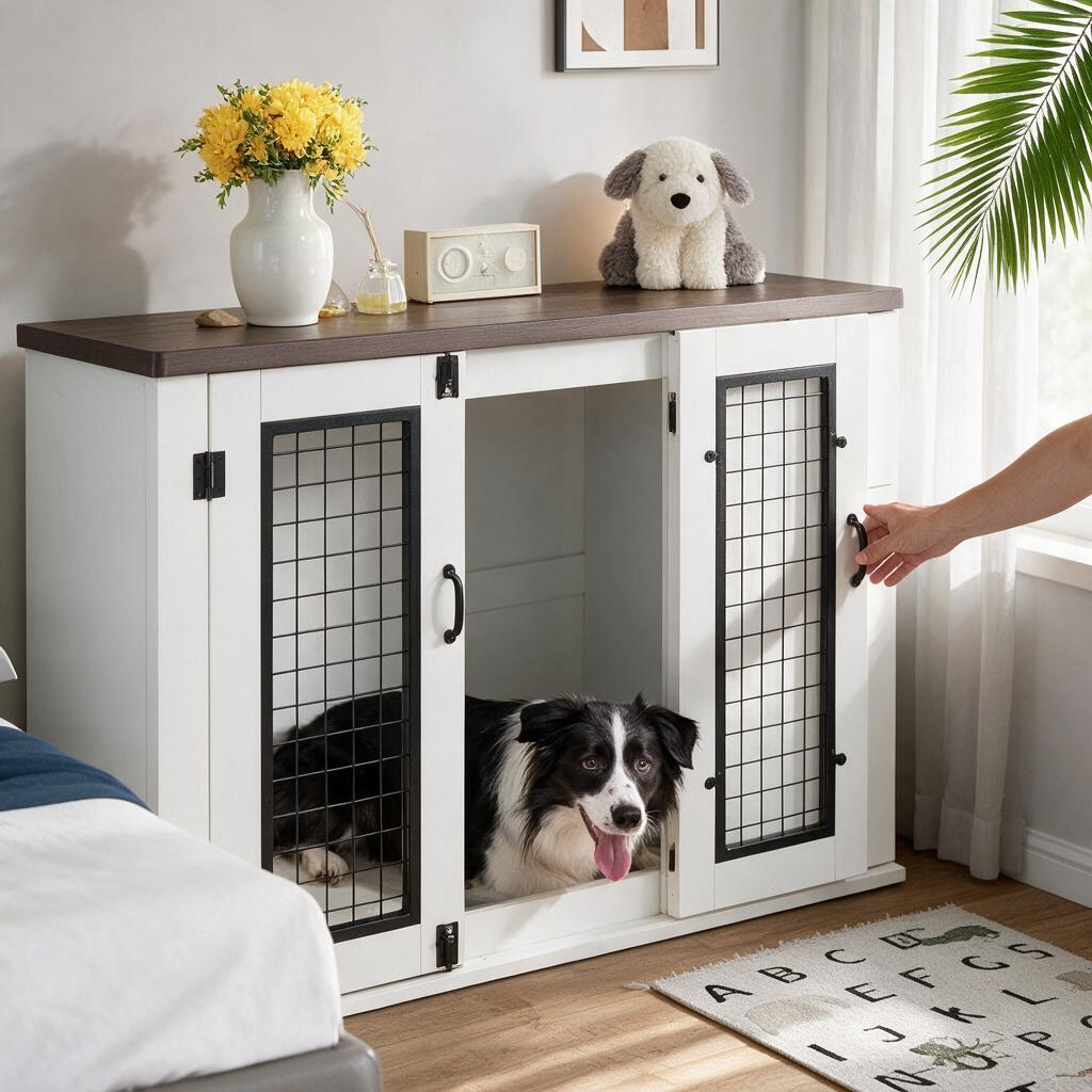 Furniture Style Dog Cage, Wooden Dog Cage, Double Door Dog Cage, Side Cabinet Dog Cage, Dog Crate