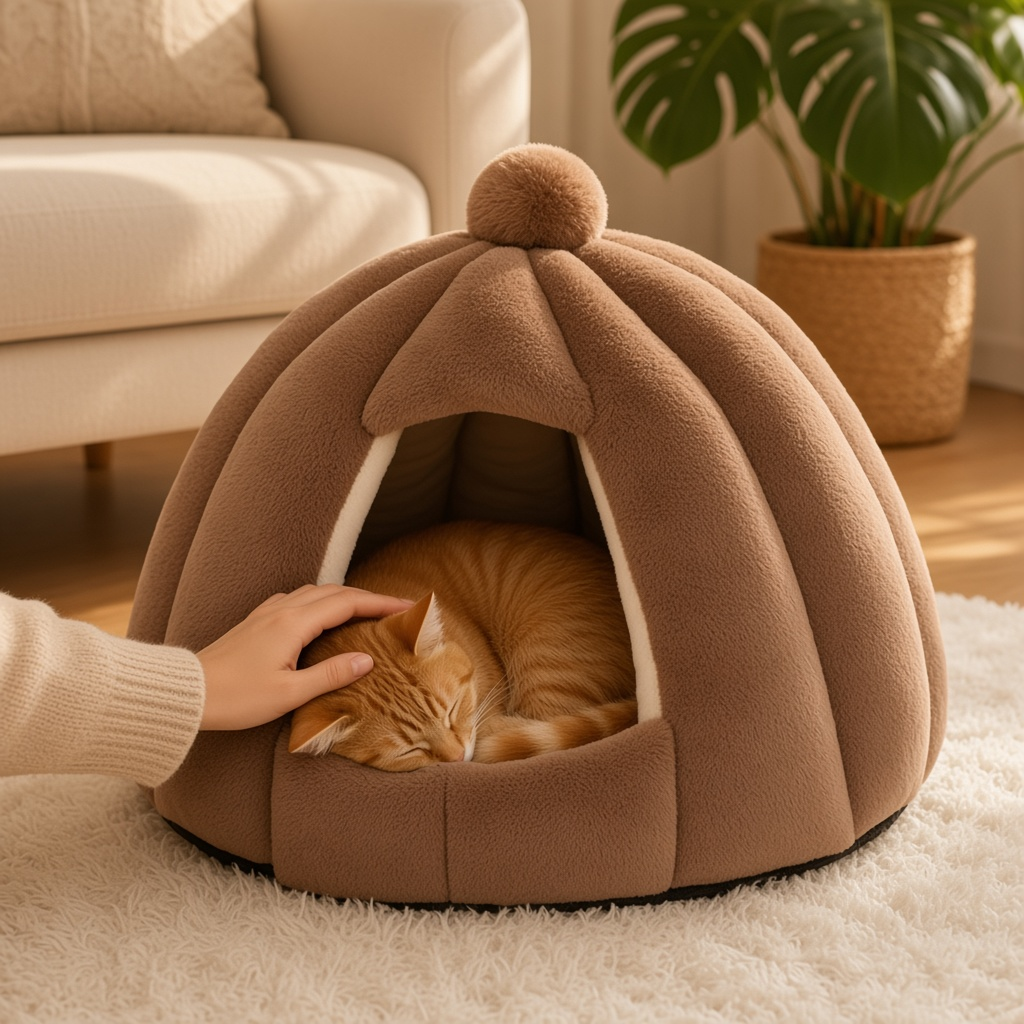 Pumpkin Shaped Cozy Cat & Dog House Tent