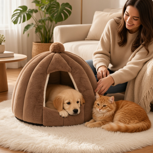 Pumpkin Shaped Cozy Cat & Dog House Tent