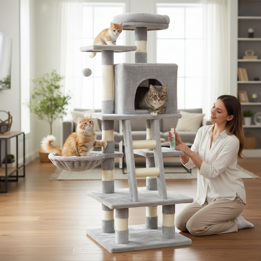 PawHut 132cm Cat Tree with Scratching Post - Grey