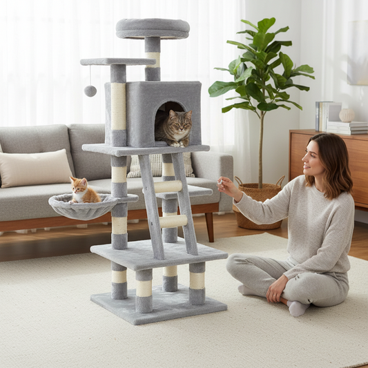 PawHut 132cm Cat Tree with Scratching Post - Grey
