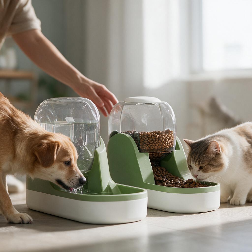 kathson Automatic Dog Cat Feeder and Water Dispenser Set 1 Gallon Gravity Food Feeder and Waterer Big Capacity Pets Feeder for Small Medium Pets（Green）
