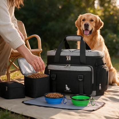 IGOLUMON Dog Travel Bag Large Pet Travel Bags Set for Supplies Weekend Dog Travel Kit Tote Organizer Multi-Pockets Dog Food Travel Bag with 2 Extra Large Food Containers 2 Dog Bowls 1 Feeding Mat