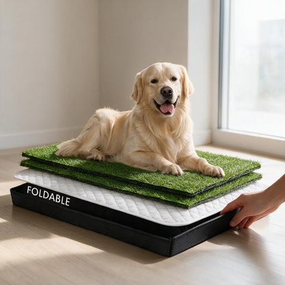 Menkxi 35 x 22.6 Dog Grass Pad Large Patch Potty with 2 Artificial Dog Grass Washable Puppy Pee Pad Foldable Dog Litter Box Indoor Outdoor Dog Potty Portable Pet Loo for Travel Balcony