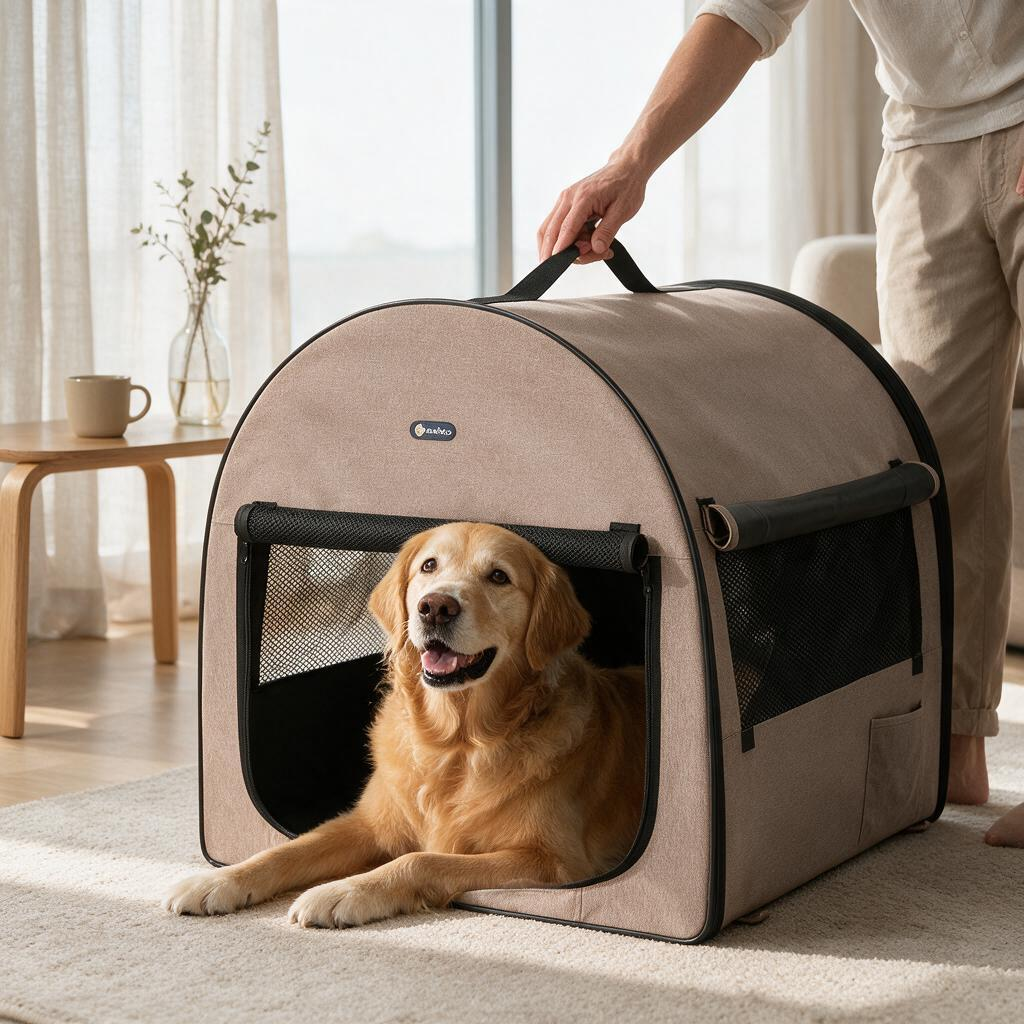 Veehoo Collapsible Dog Crates for Large Dogs - Portable Dog Travel Crate with A Storage Bag Soft Sided Foldable Dog Kennel for Indoor & Outdoor Use 40 * 29 * 29 inch Beige Coffee