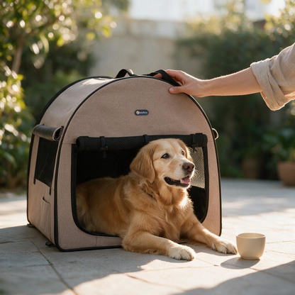 Veehoo Collapsible Dog Crates for Large Dogs - Portable Dog Travel Crate with A Storage Bag Soft Sided Foldable Dog Kennel for Indoor & Outdoor Use 40 * 29 * 29 inch Beige Coffee