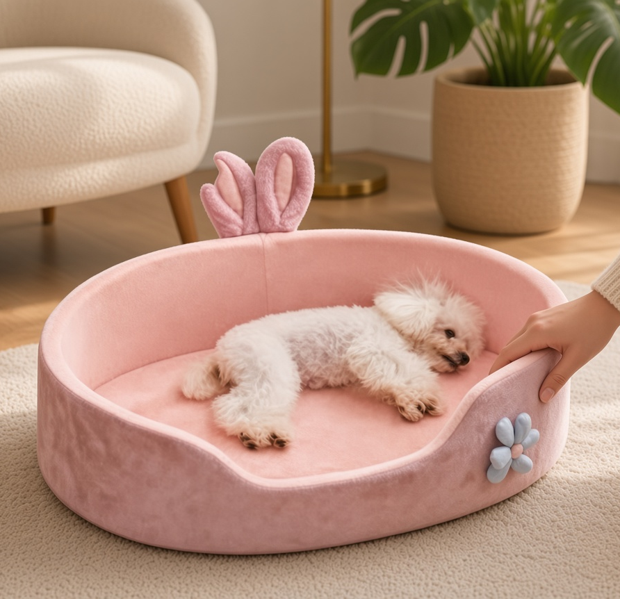 Washable Plush Dog Bed for Small to Large Pets (One Set)