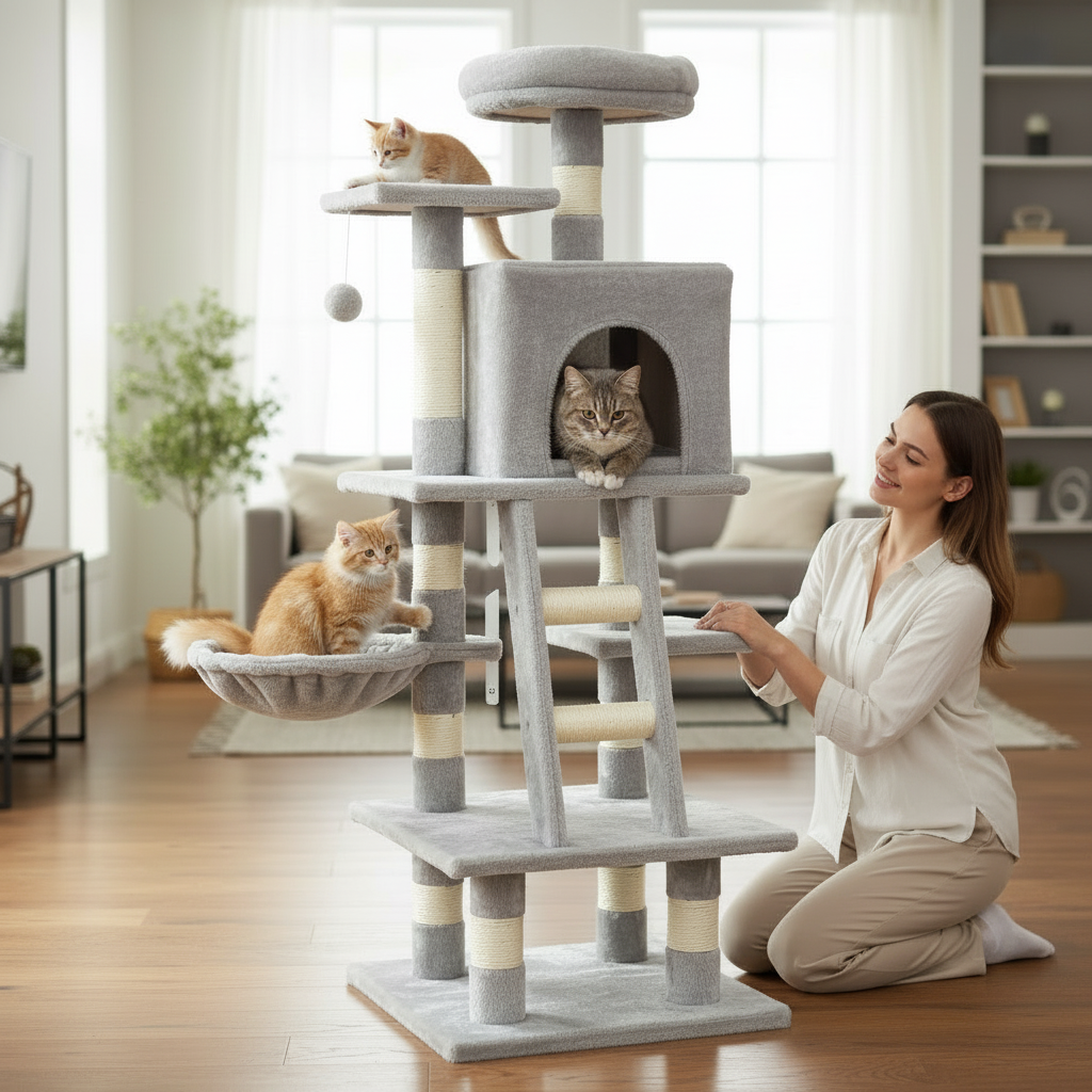PawHut 132cm Cat Tree with Scratching Post - Grey