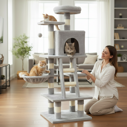 PawHut 132cm Cat Tree with Scratching Post - Grey