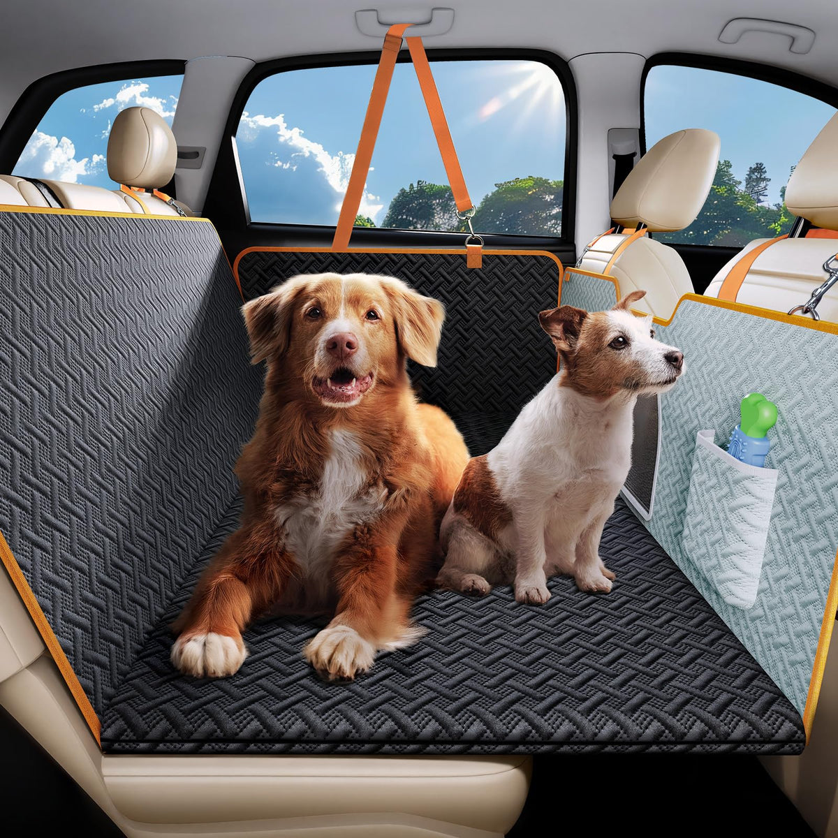 oneisall Back Seat Extender for Dogs Hard Bottom Car Seat Cover for Dogs Holds 500lbs Waterproof Sturdy Dog Travel Bed for Car Protector Dog Hammock with Mesh Window for Car SUV Small Truck