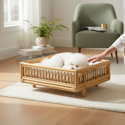 Natural Rattan Square Dog Bed