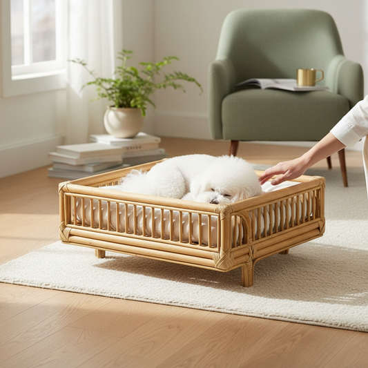Natural Rattan Square Dog Bed