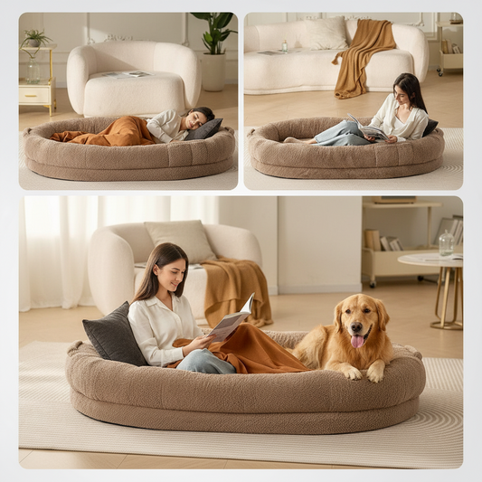 Large Human Dog Bed with Washable Faux Rabbit Fur
