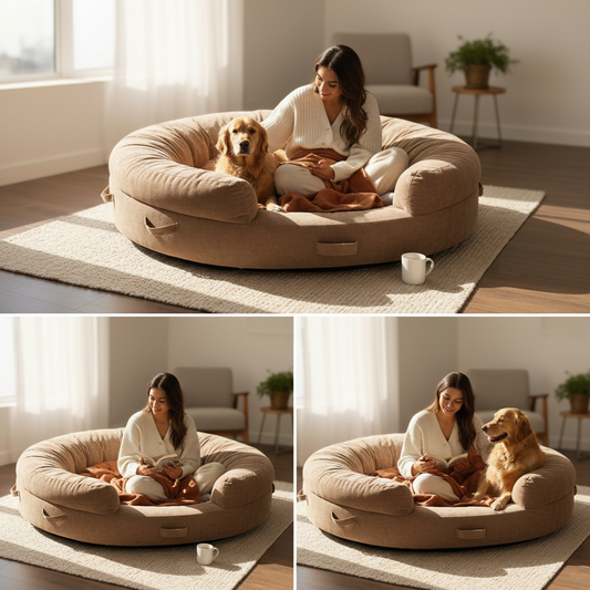 Large Human Dog Bed with Washable Faux Rabbit Fur
