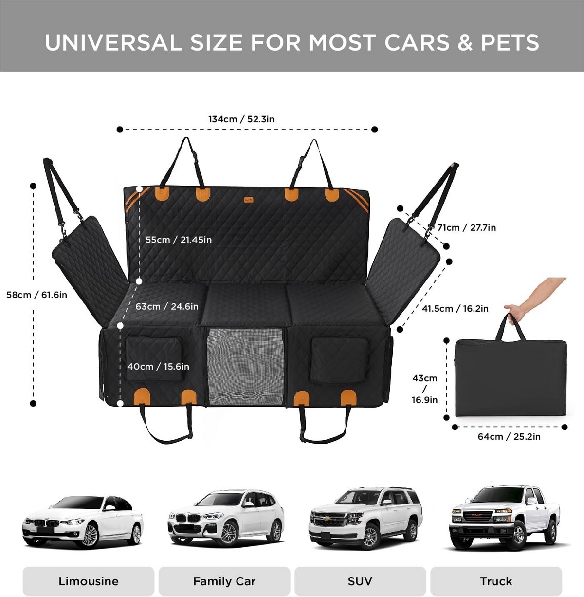 philozoic waterproof dog car back seat cover with quilted padding, mesh window, and storage pockets for vehicles