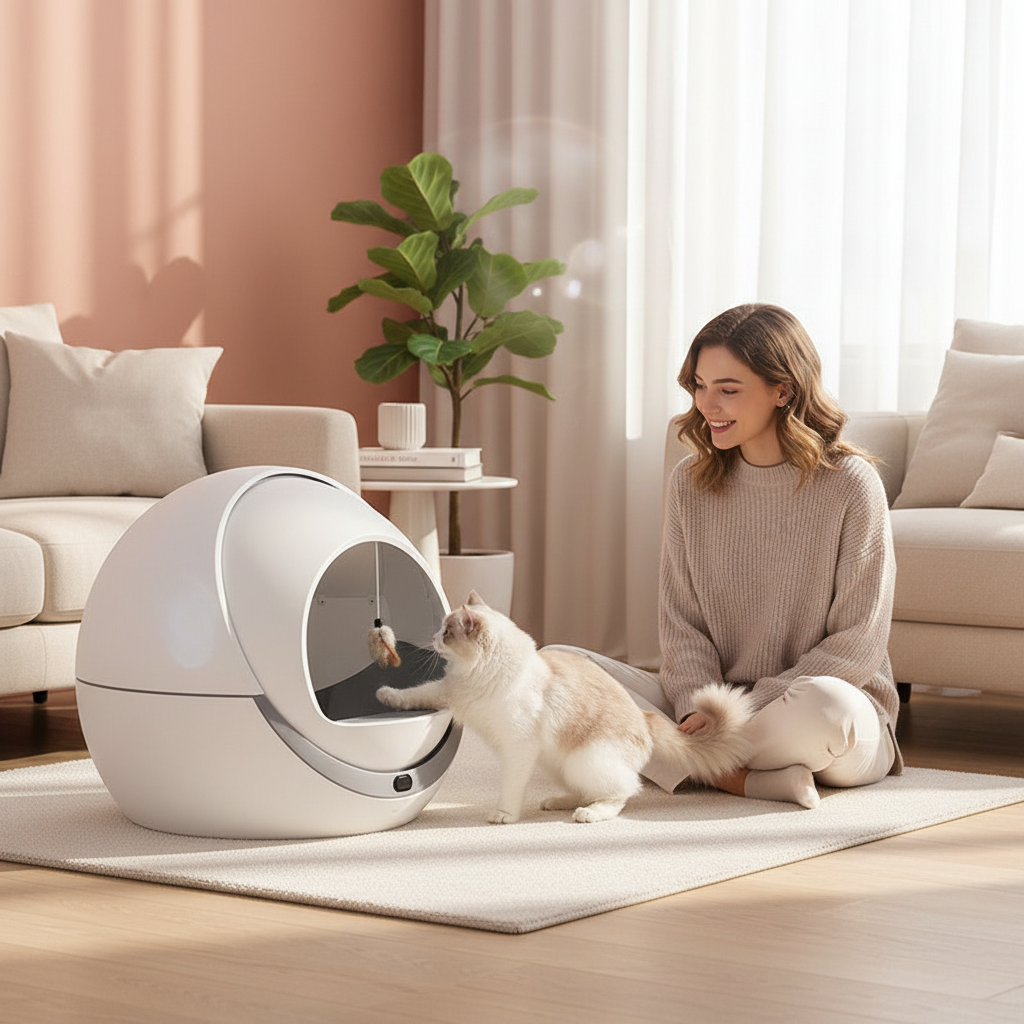 Automatic Rotating Cat Litter Box with Detachable Door