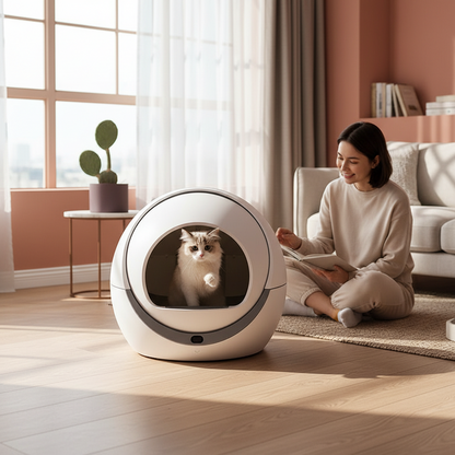 Automatic Rotating Cat Litter Box with Detachable Door