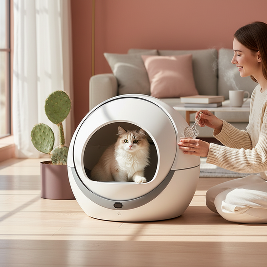 Automatic Rotating Cat Litter Box with Detachable Door