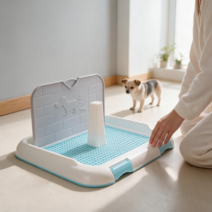 Dog Toilet Indoor Puppy Training Cat Potty Fence Scheduled Urination Tray Portable Waterproof Pee Pad Holder Mesh for or Porch Litter Box (Blue)