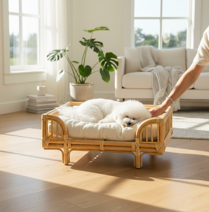 Natural Rattan Square Dog Bed