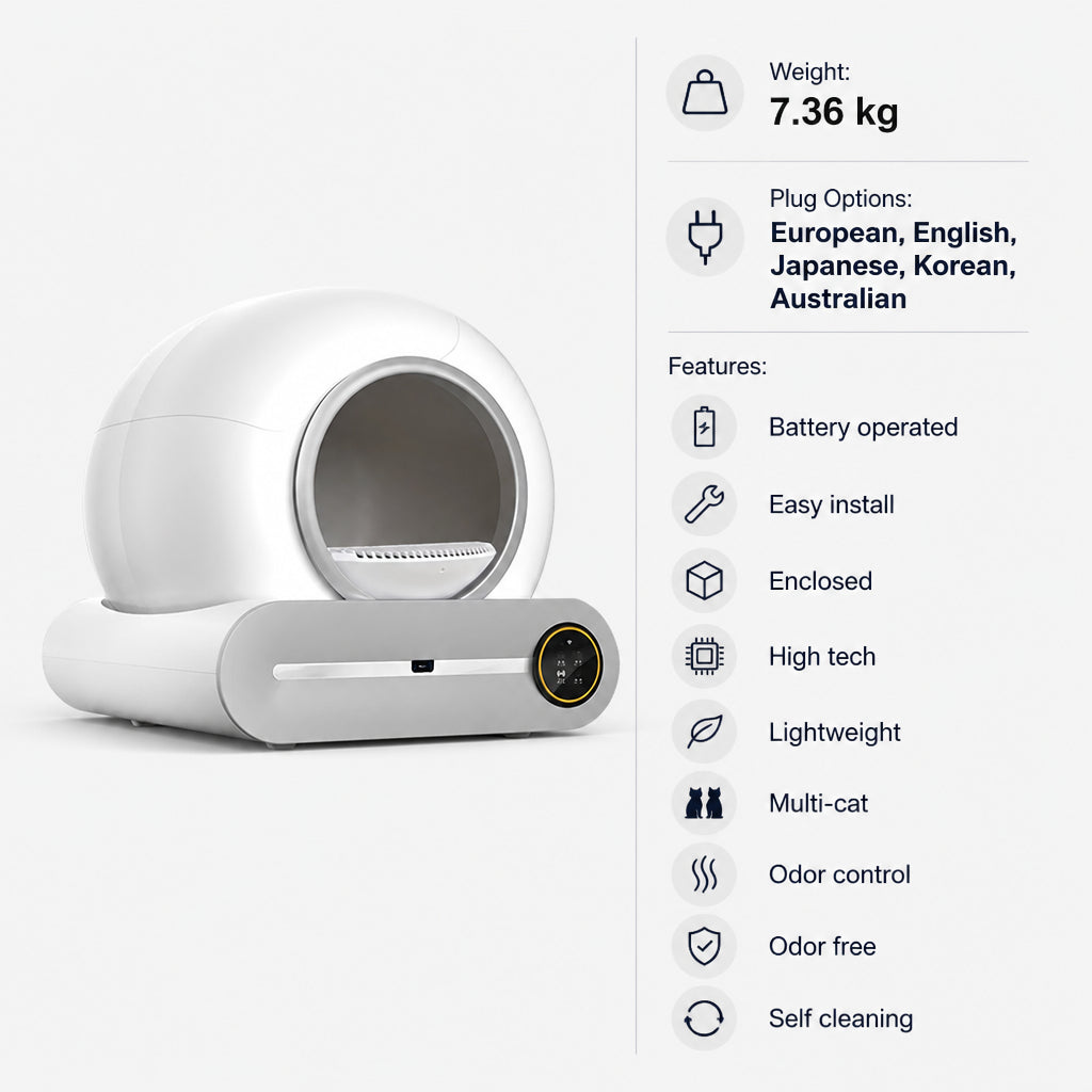Automatic Cat Litter Box with Odor Control (Large) · Key Specifications Infographic