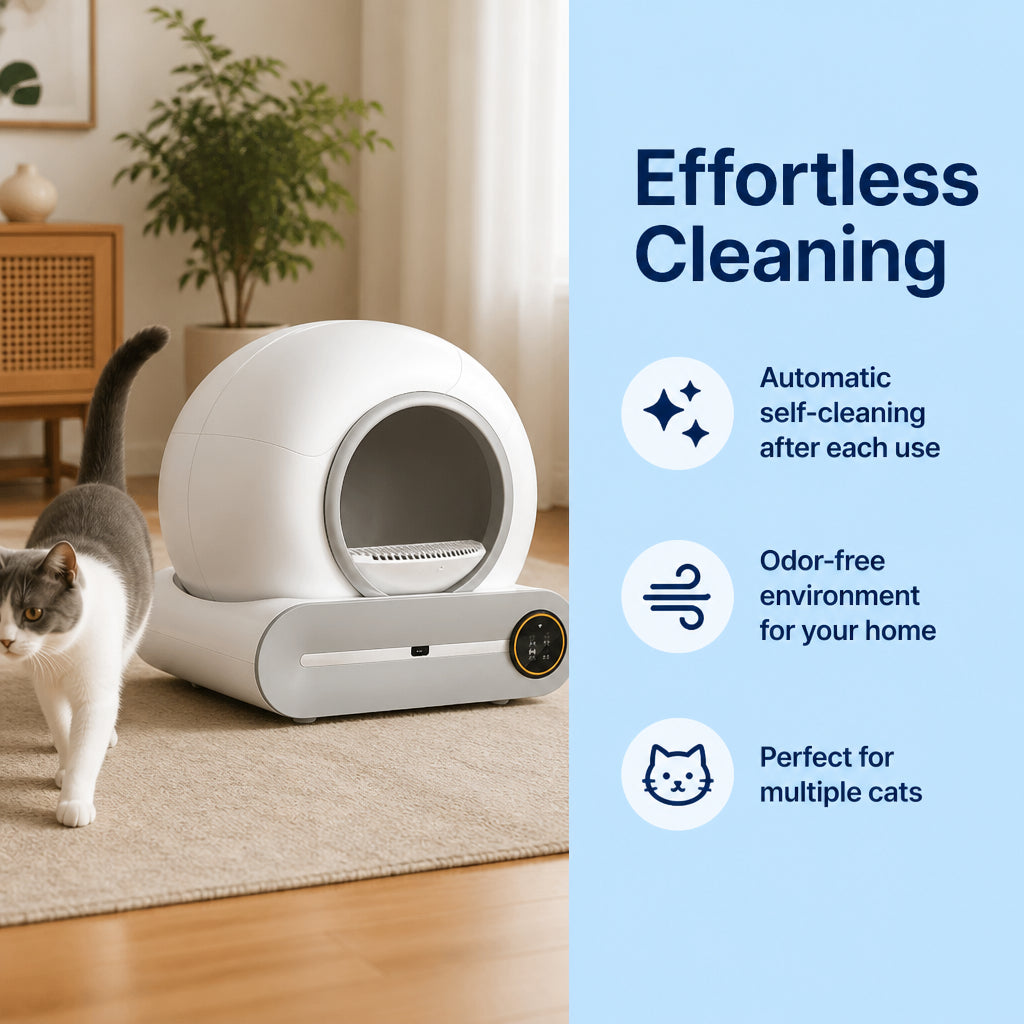 Automatic Cat Litter Box with Odor Control (Large) · Effortless Cleaning Benefit Callout