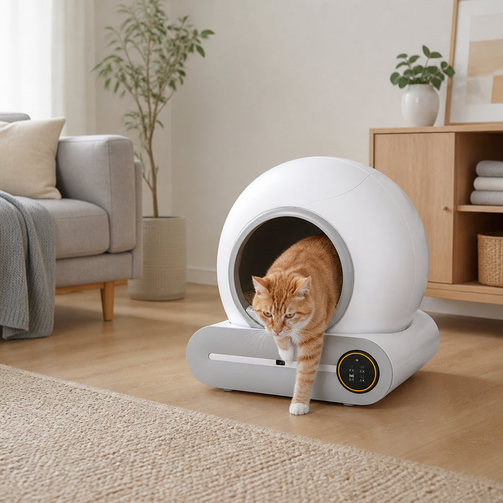 Automatic Cat Litter Box with Odor Control (Large) · Lifestyle Scene: Cat Using Litter Box